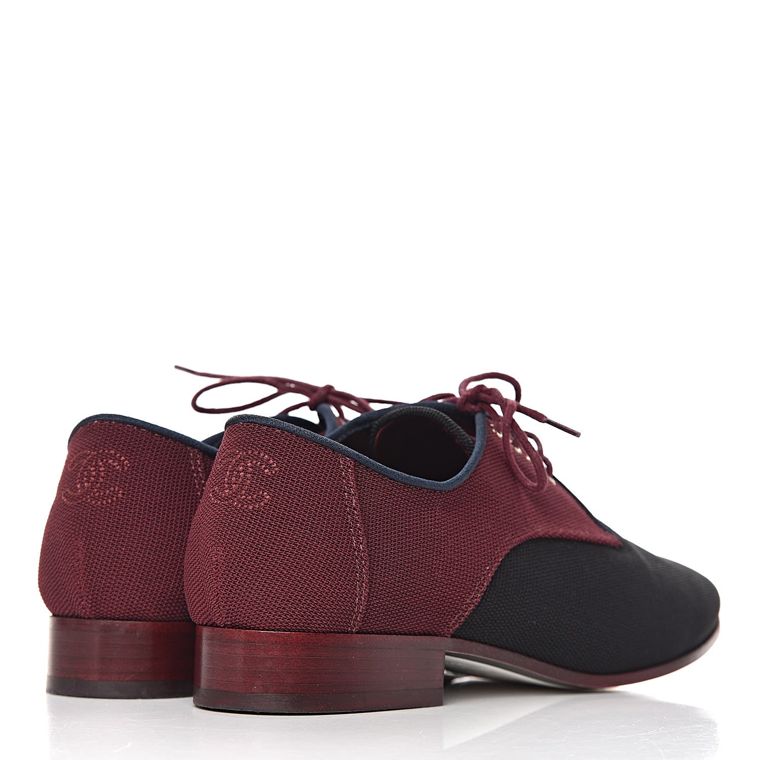 Chanel Fabric Lace Up CC Oxfords 36.5 Burgundy Black 4 of 11