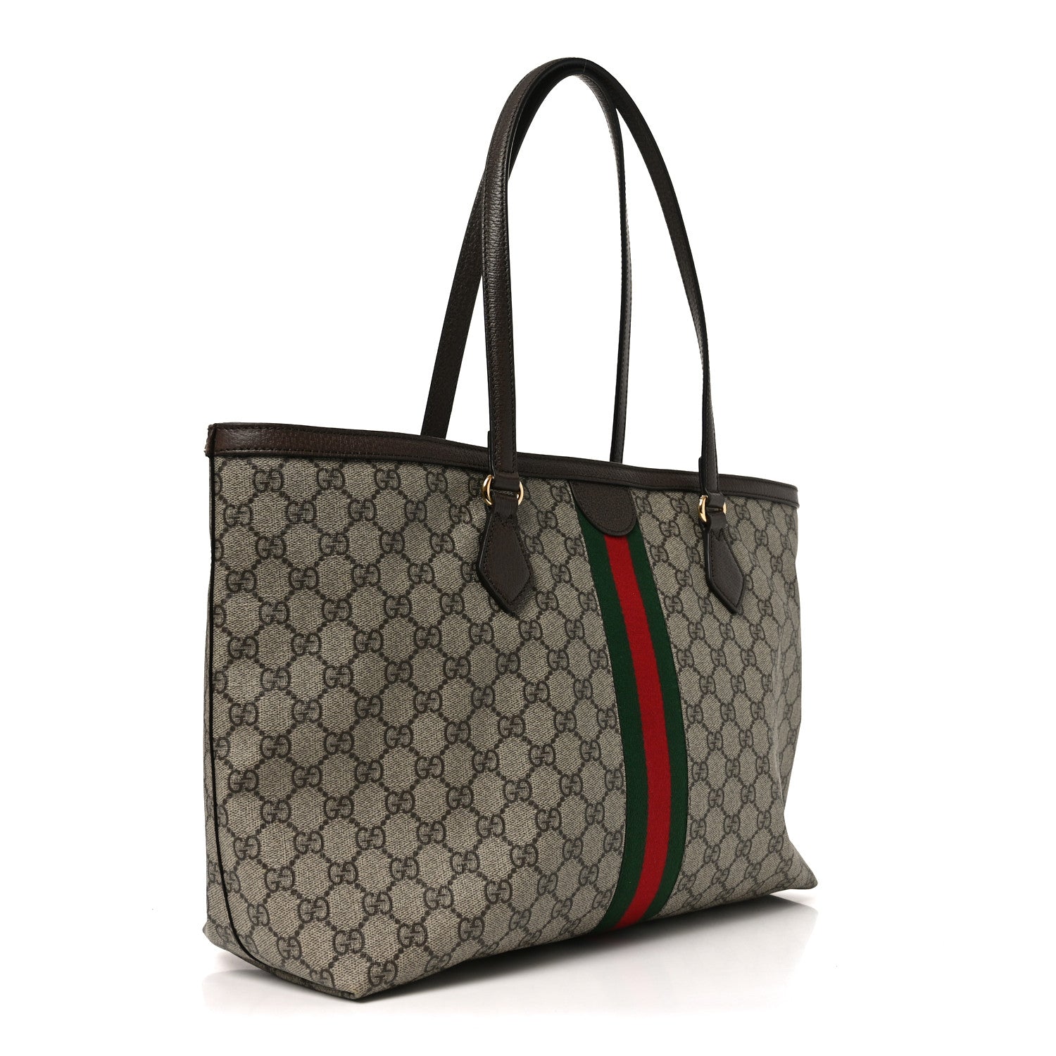Gucci GG Supreme Monogram Textured Calfskin Web Medium Ophidia Shopping Tote Beige Ebony New Acero 3 of 11