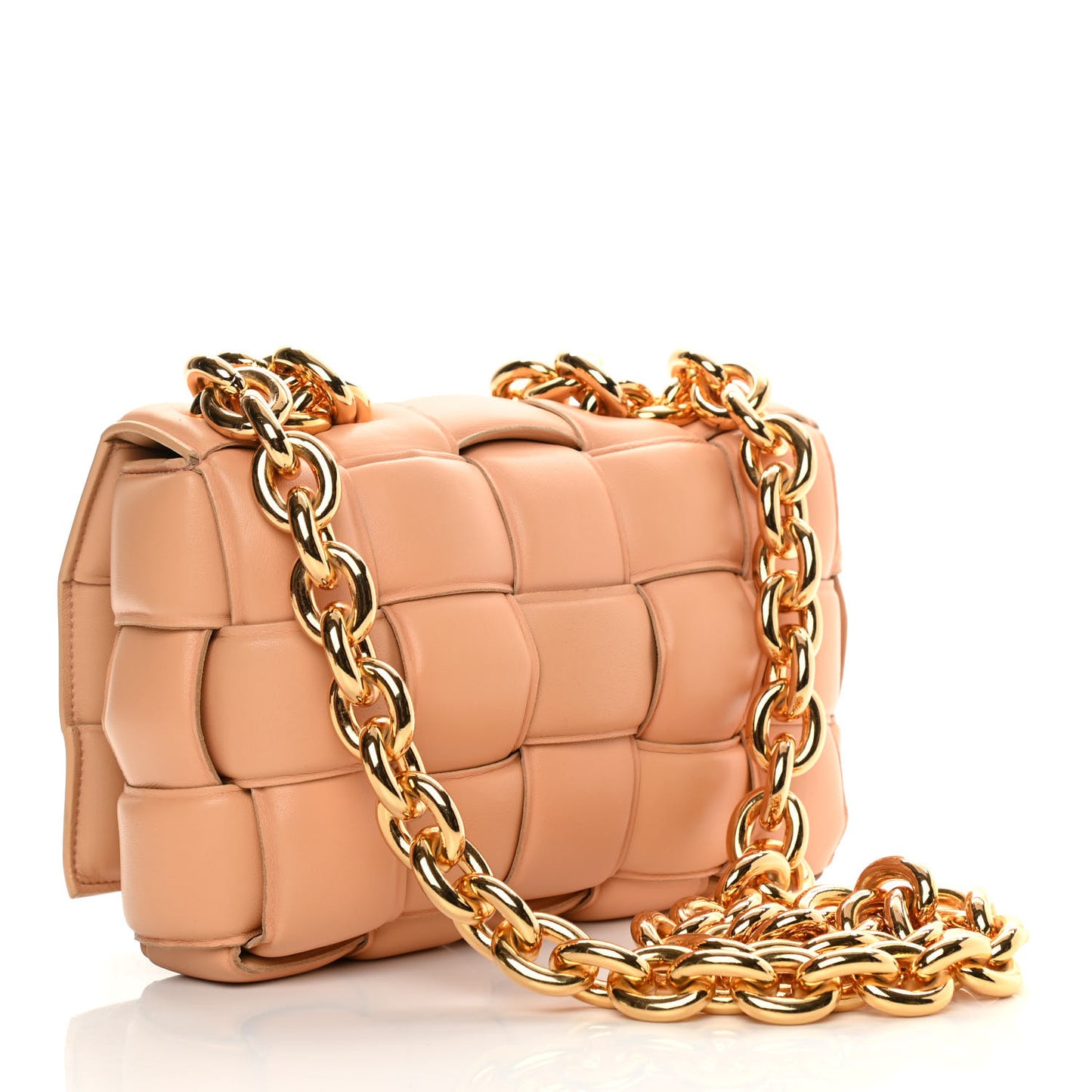 Lambskin Maxi Intreccio Padded Chain Cassette Crossbody Bag Almond