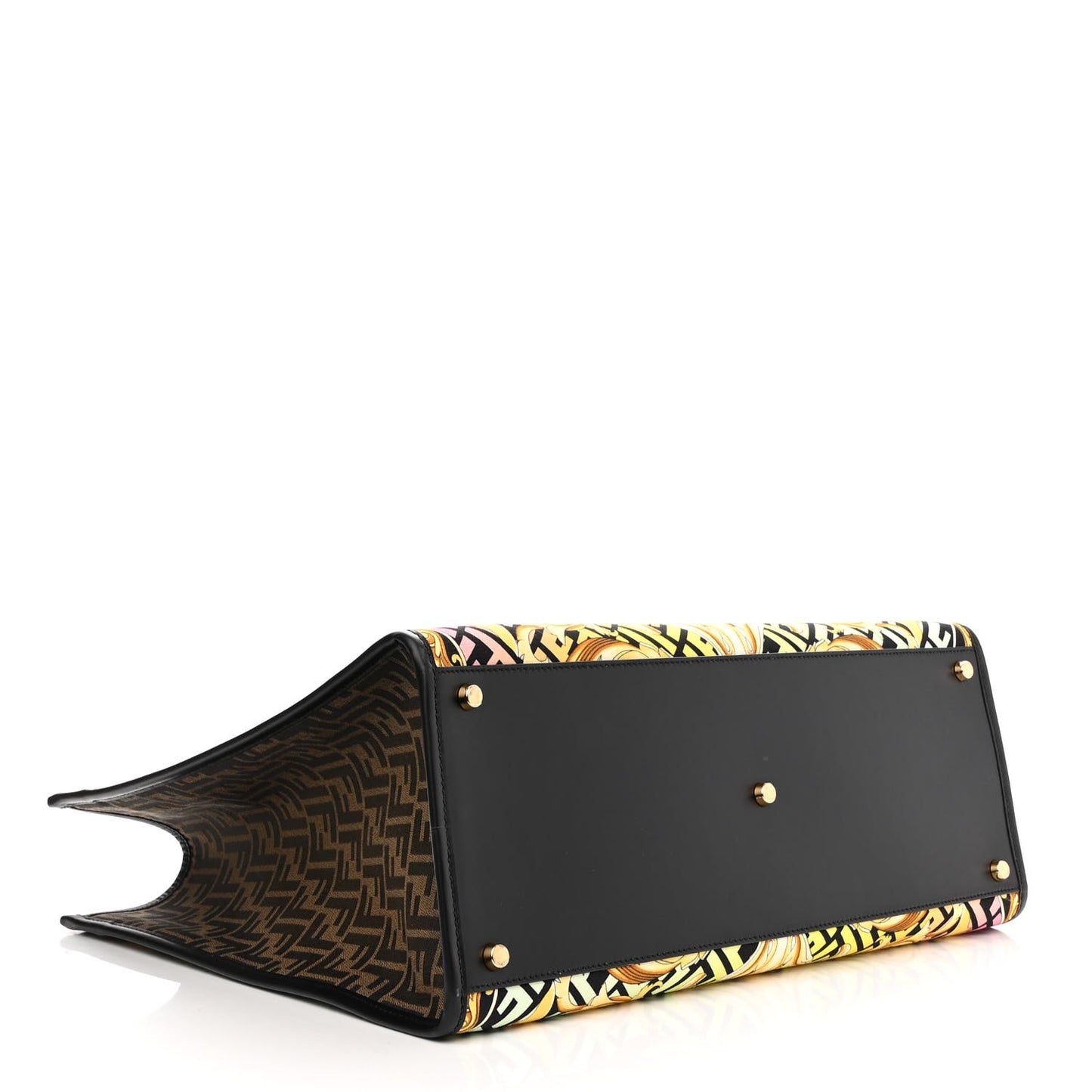 X VERSACE Canvas Printed Plexiglass Fendace FF Baroque XL Fendi Sunshine Shopper Tote Gold