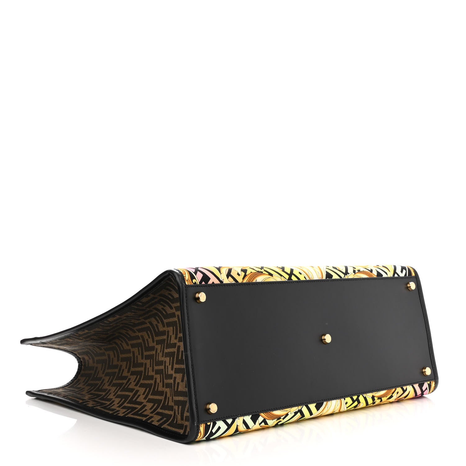 Fendi X VERSACE Canvas Printed Plexiglass Fendace FF Baroque XL Fendi Sunshine Shopper Tote Gold 4 of 9
