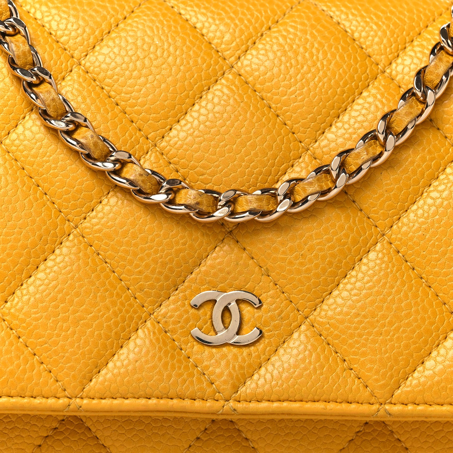 Caviar Quilted Wallet on Chain WOC Yellow