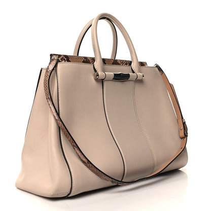 Gucci Calfskin Snakeksin Lady Bamboo Top Handle Bag Nude 3 of 13