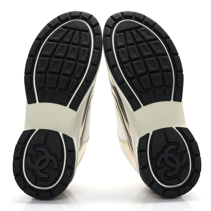 Chanel Fabric Laminated Calfskin Stretch CC Sneakers 37 White Gold Silver 5 of 7