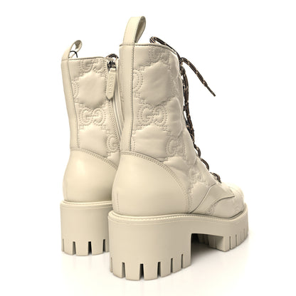 Gucci Cordovan Lux Nappa GG Matelasse Lace Up 60mm Combat Boots 38.5 Milk White 4 of 8