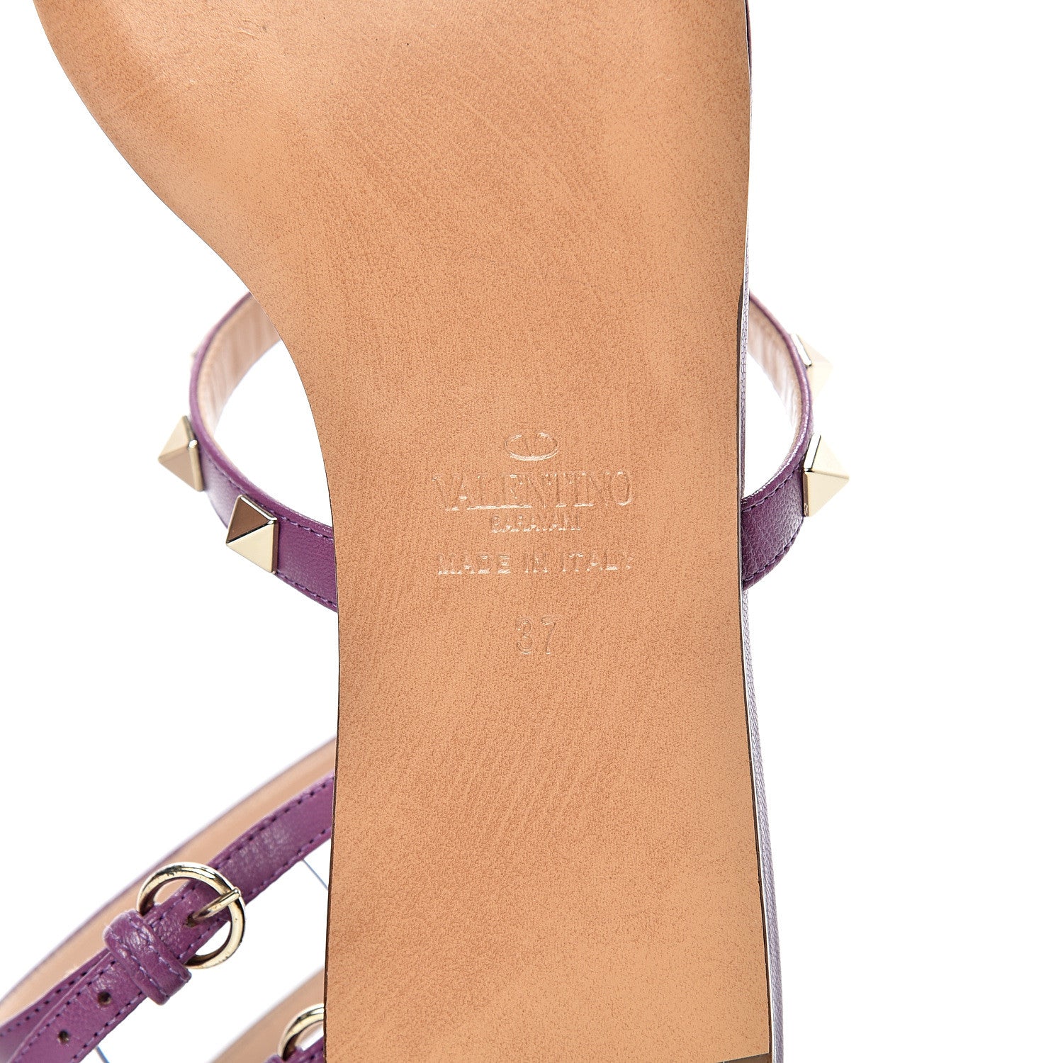 Valentino Garavani Nappa PVC Rockstud Gladiator Flat Sandals 37 Purple 6 of 10