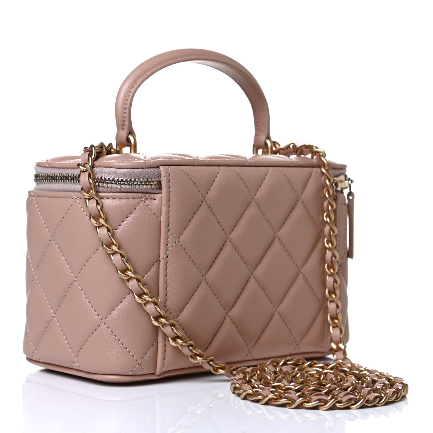 Chanel Lambskin Quilted Small Top Handle Vanity Case With Chain Beige 3 of 13