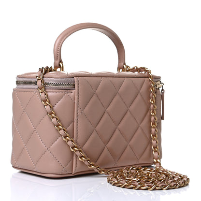 Chanel Lambskin Quilted Small Top Handle Vanity Case With Chain Beige 3 of 13