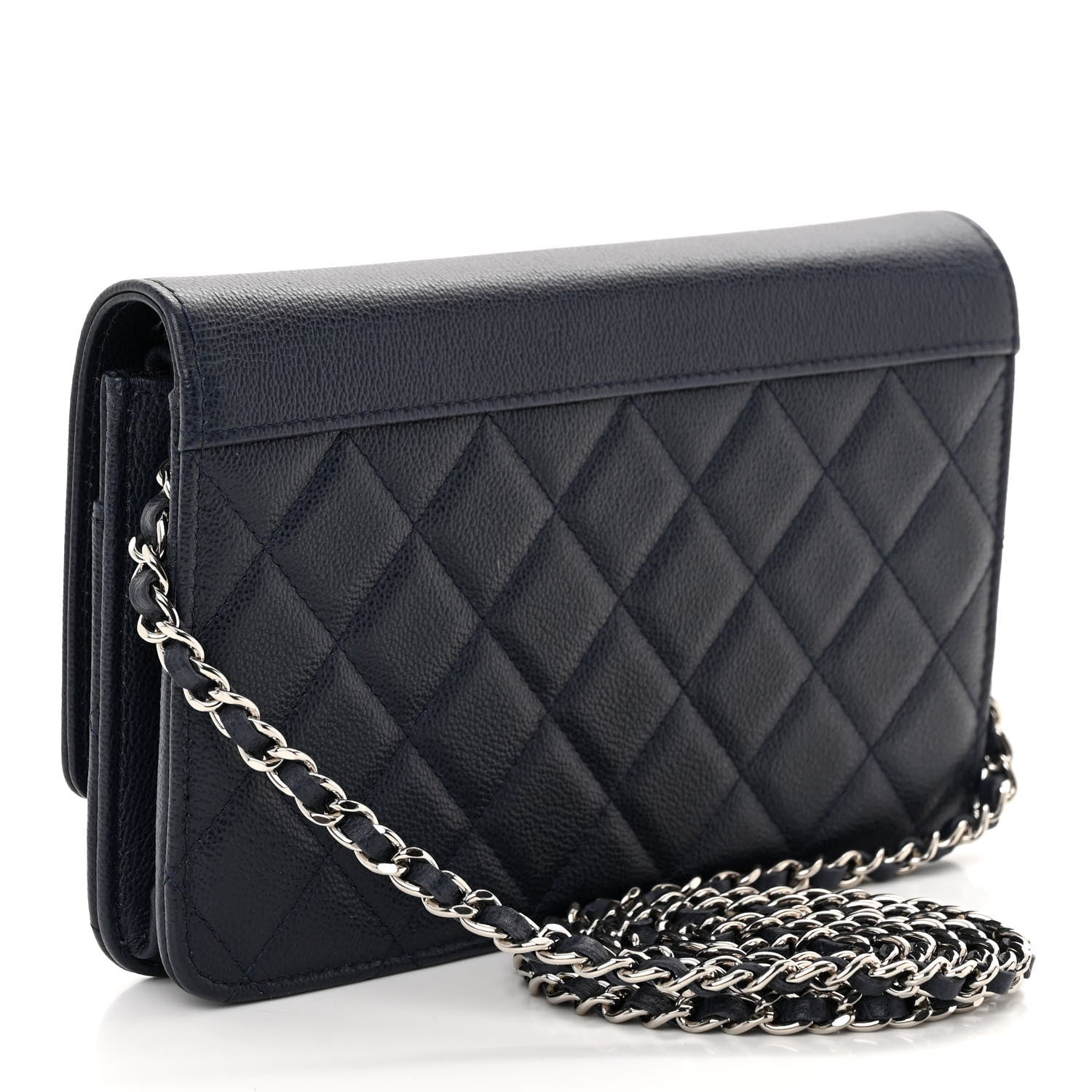 Chanel Grained Calfskin Quilted CC Box Wallet On Chain WOC Navy 3 of 12