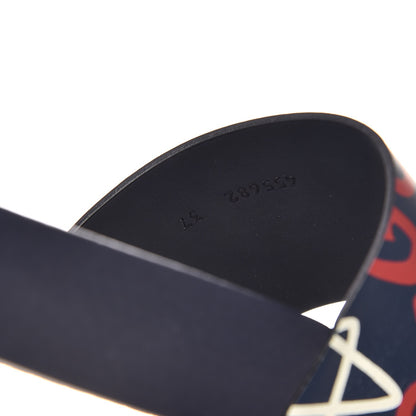 Gucci Calfskin GucciGhost Print Womens Slide Sandals 37 Blue Agata Hibiscus Red 7 of 8