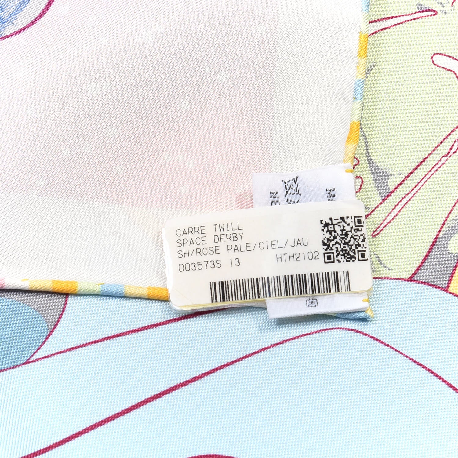 Hermes Silk Space Derby Scarf 90 Rose Pale Ciel Jaune 3 of 4