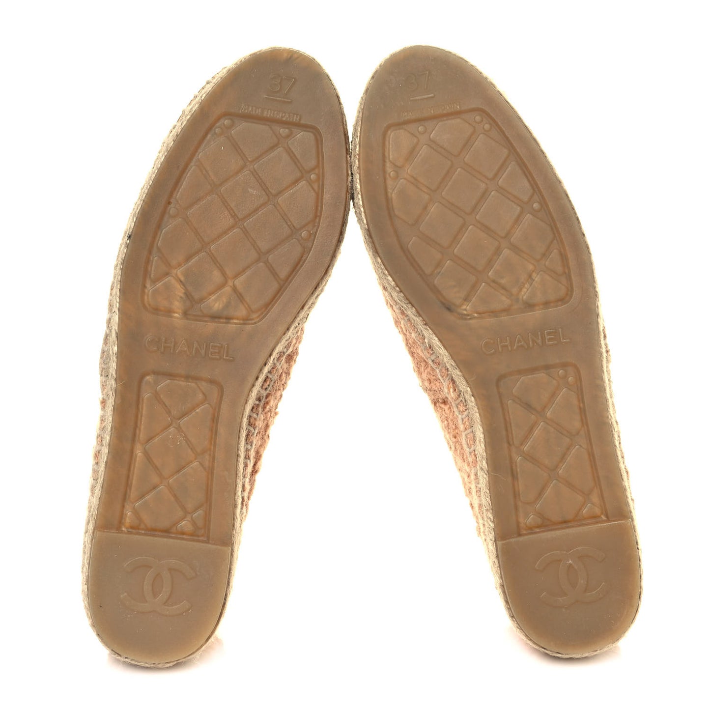 Tweed Grosgrain CC Espadrilles 37 Beige