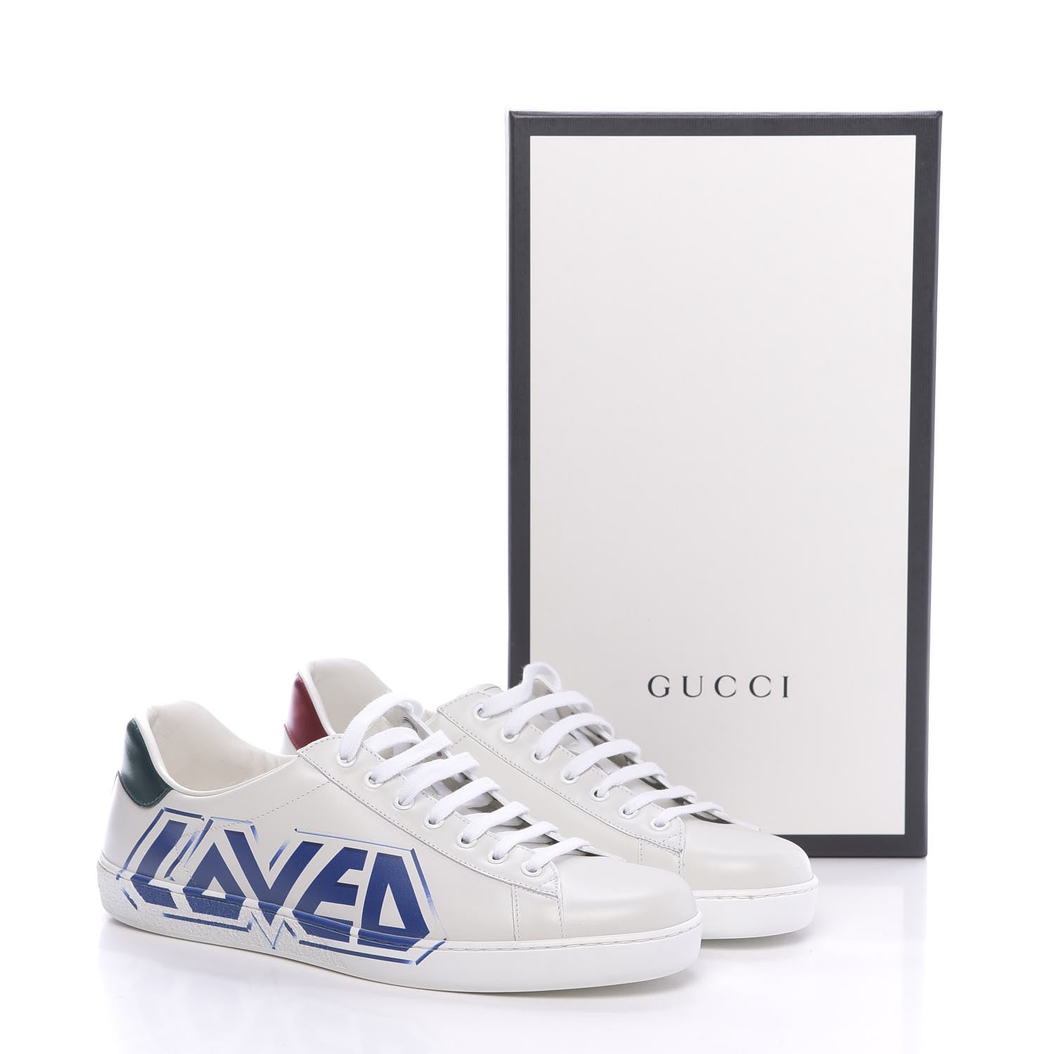 Gucci Calfskin Nappa LOVED Print Mens Ace Sneakers 10 White Red Flame Green 11 of 11