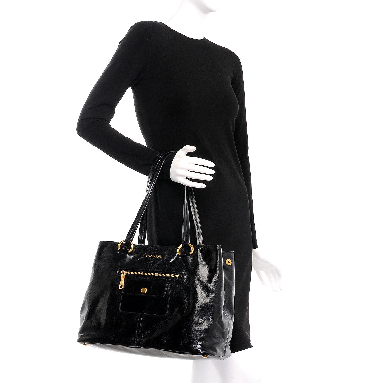 Prada Vitello Shine Tote Nero Black 2 of 15
