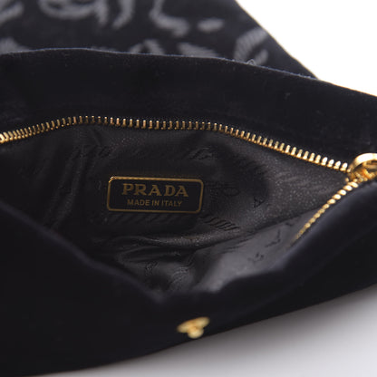 Prada Velluto Velvet Embroidered Flap Clutch Black 6 of 6