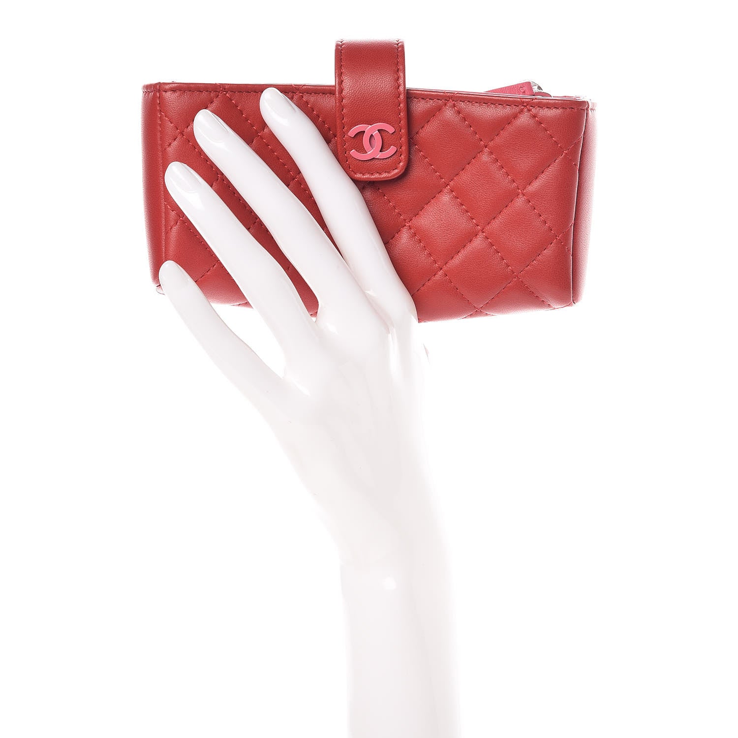 Chanel Lambskin Quilted Mini Phone Holder Clutch Red 2 of 9