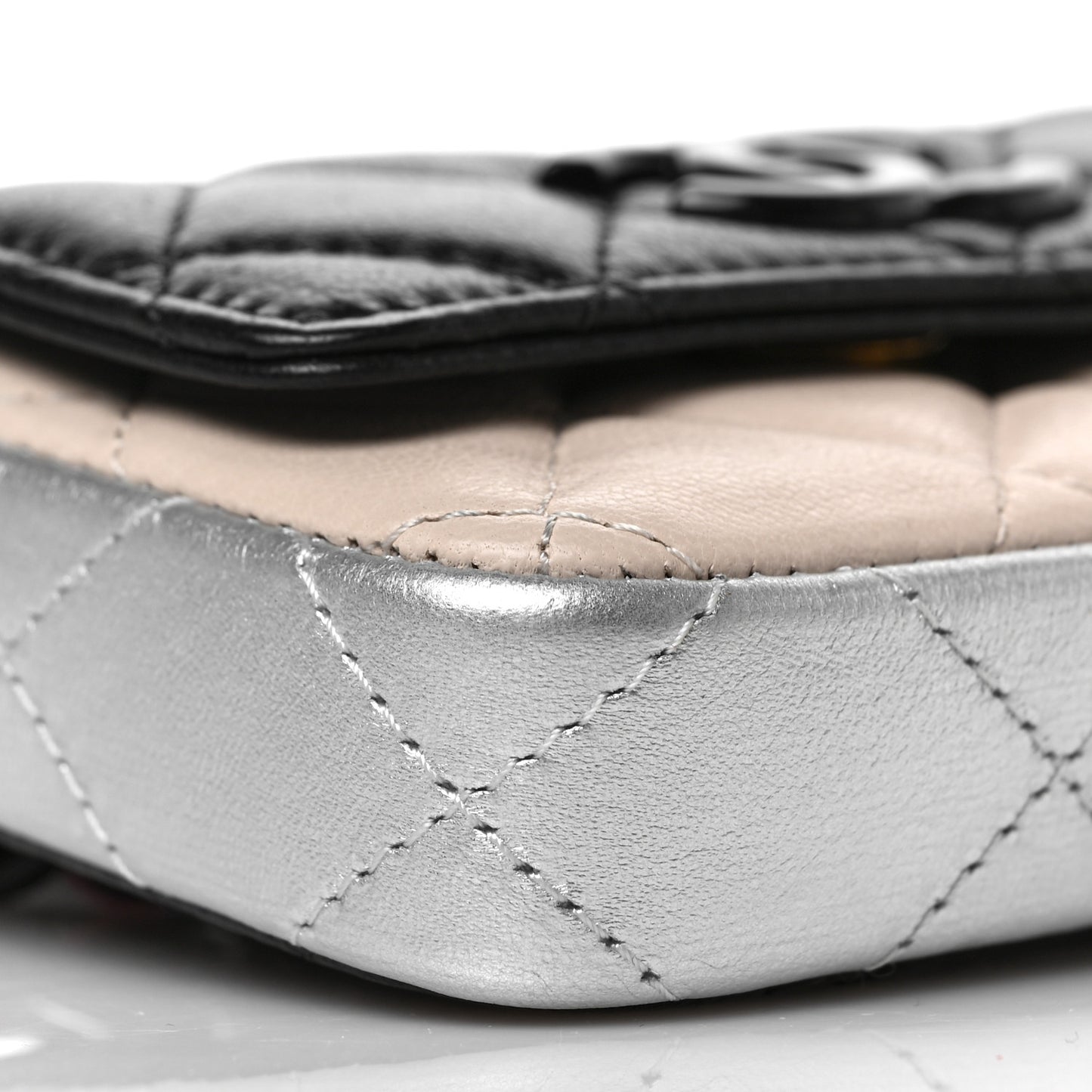 Lambskin Quilted Mini Chain Belt Bag Black Beige Multicolor