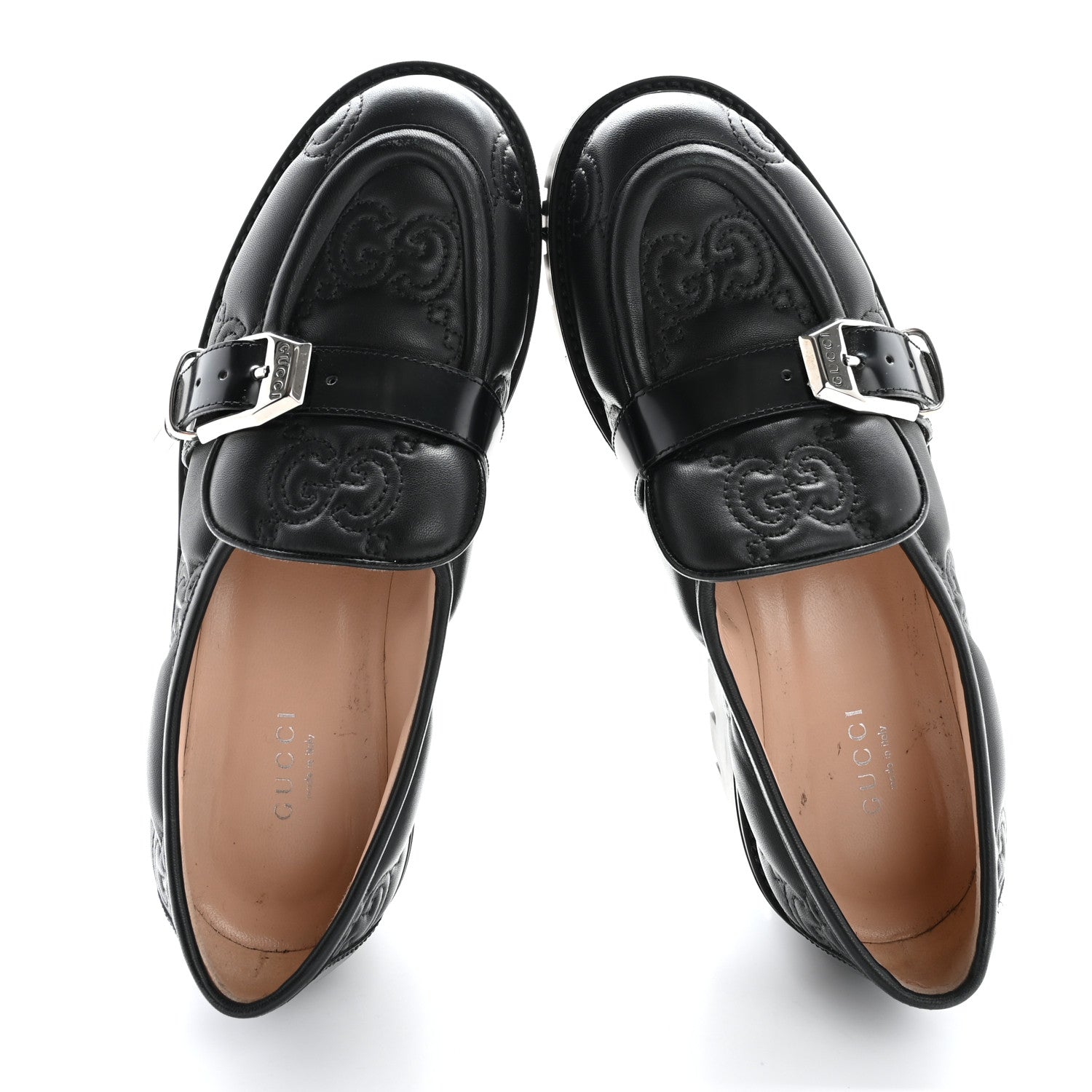 Gucci Nappa Cordovan Lux GG Matelasse Buckled Platform Lug Sole 60mm Loafers 37.5 Black 2 of 16