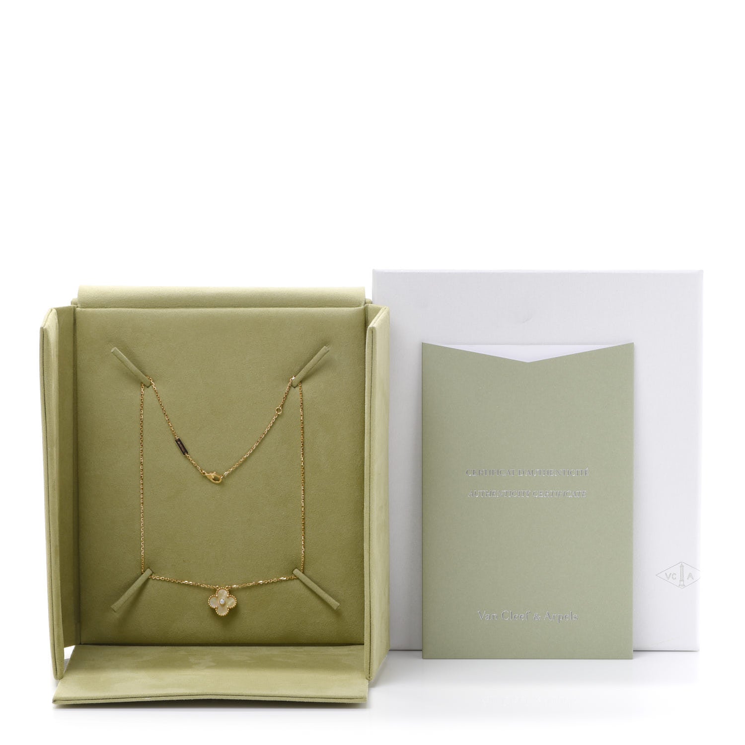 Van Cleef & Arpels 18K Yellow Gold Diamond Yellow Mother of Pearl Vintage Alhambra Pendant Necklace 7 of 7