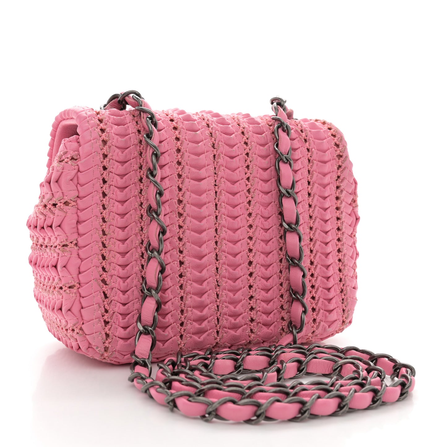 Lambskin Crochet Embroidered Mini Flap Pink