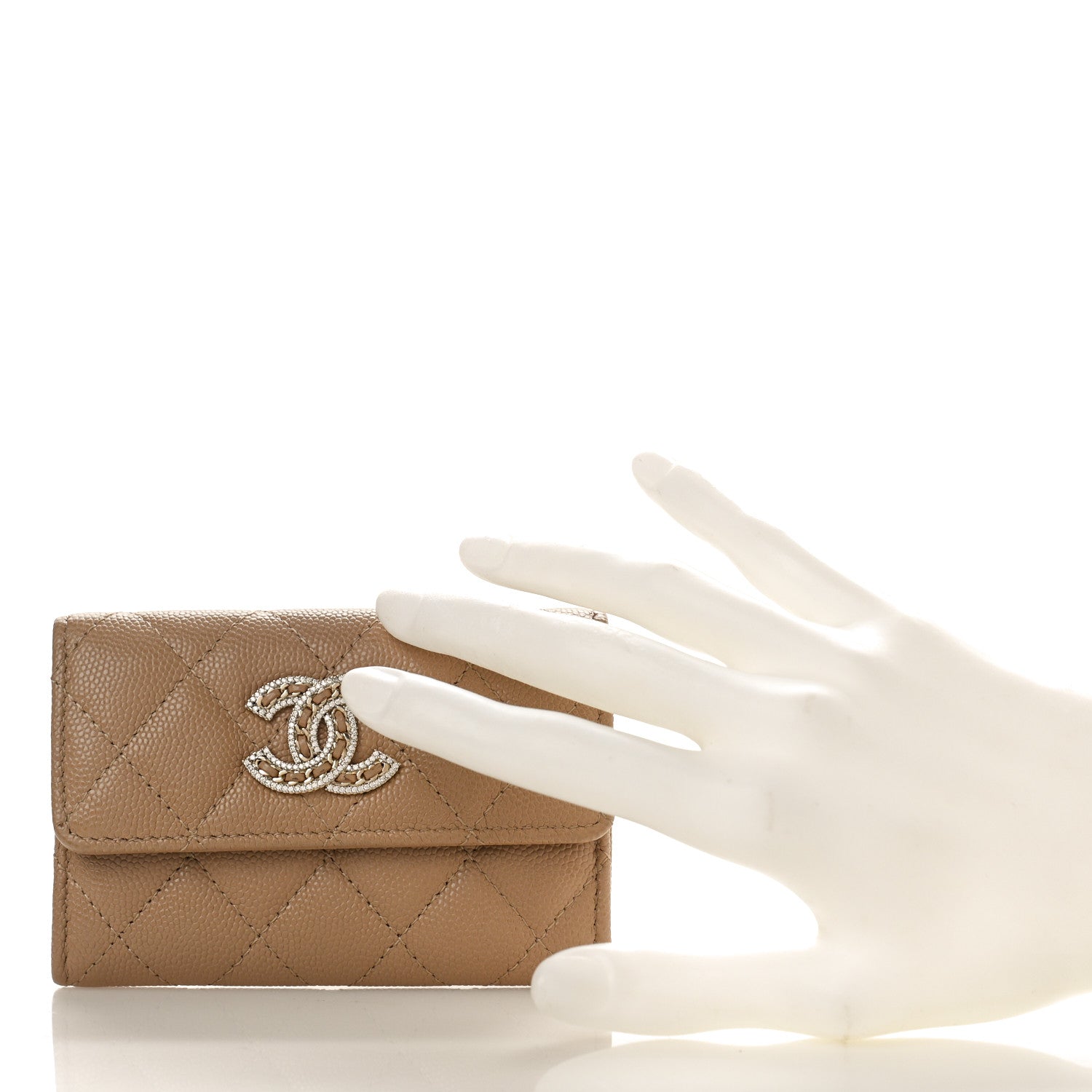 Chanel Caviar Quilted Crystal CC Flap Card Holder Beige 2 of 9