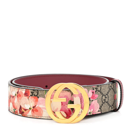 Gucci GG Supreme Monogram Blooms Moon Calfskin Interlocking G 37mm Belt 75 30 Beige Ebony Multicolor Dry Rose 1 of 5