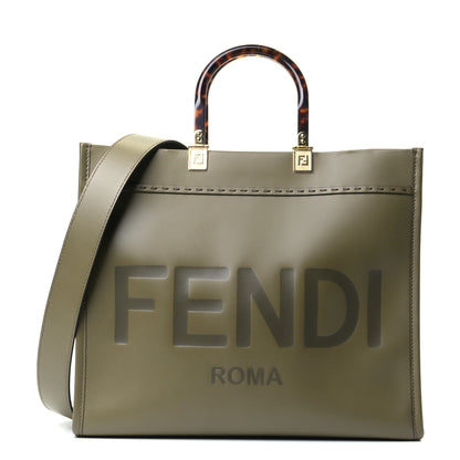 Fendi Vitello King Plexiglass Logo Embossed Medium Fendi Sunshine Shopper Tote Wood 1 of 4