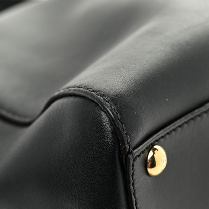 Fendi Vitello Morgan Fabric Jacquard Pequin Medium Peekaboo Iconic Satchel Black Tobacco 15 of 27