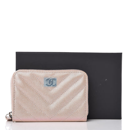 Chanel Metallic Caviar Chevron Quilted Zip Around Coin Purse Light Gold 8 of 8