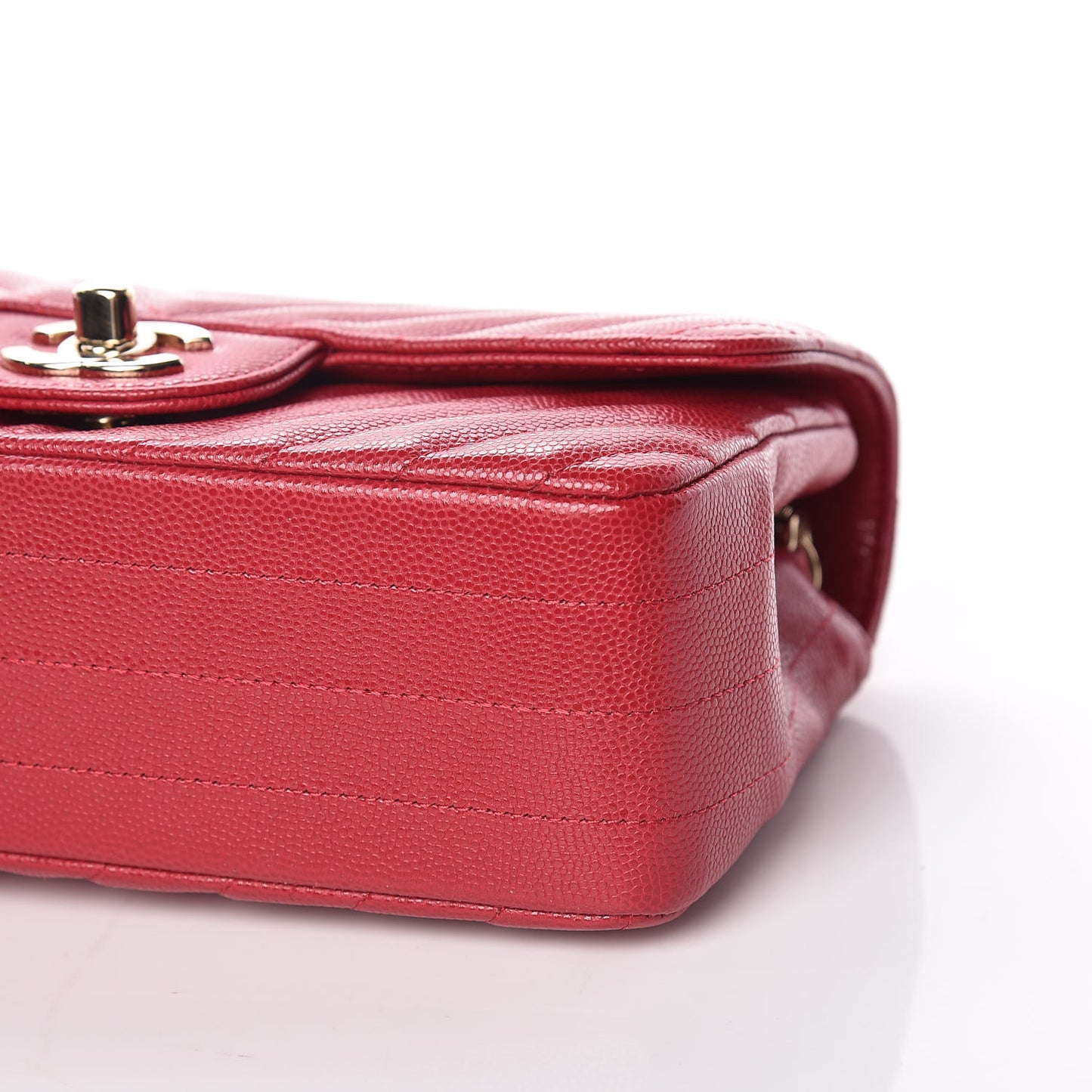 Caviar Chevron Quilted Mini Rectangular Flap Dark Red