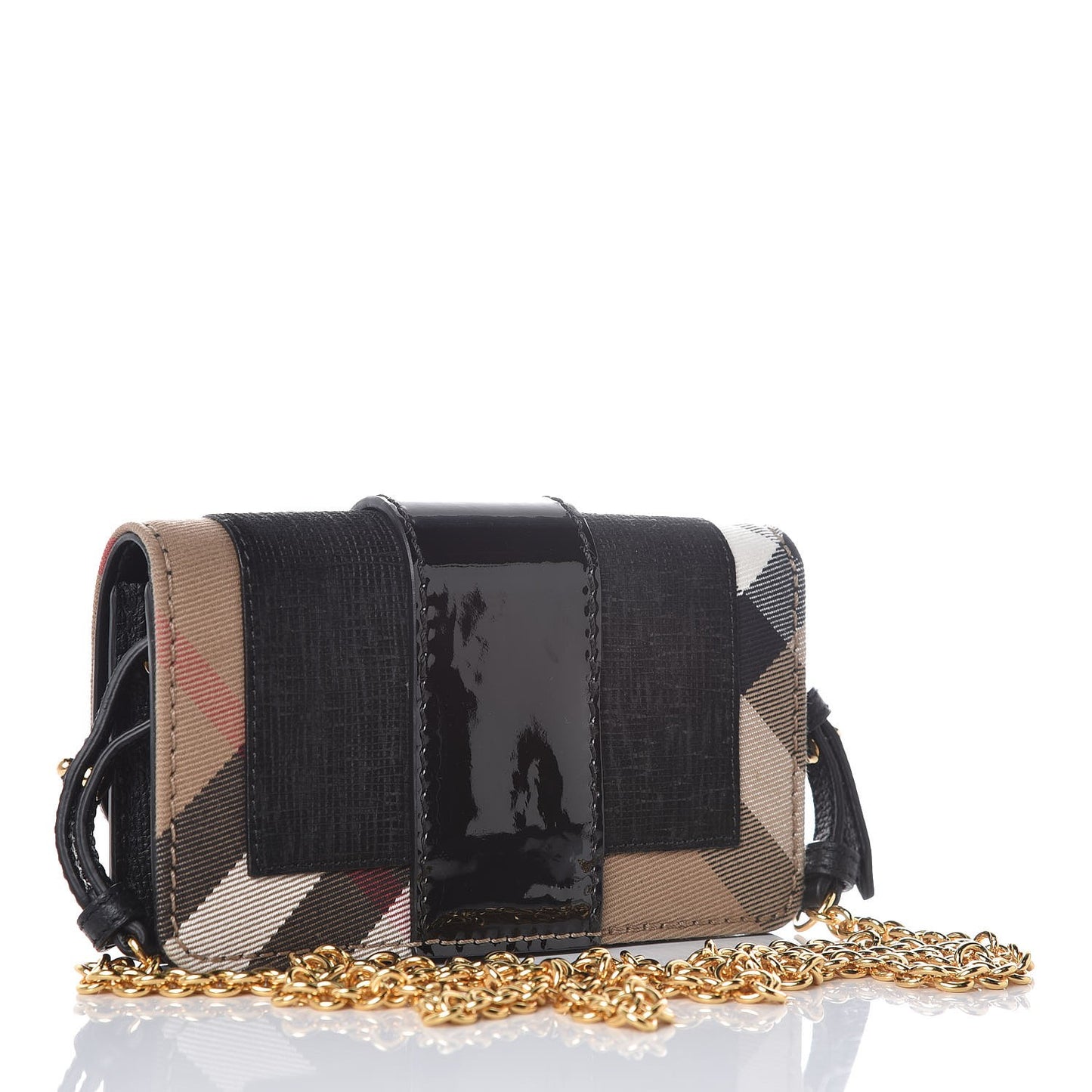 House Check Calfskin Mini Buckle Phone Crossbody Bag Black