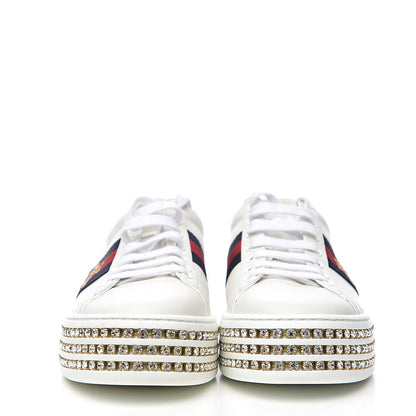 Gucci Calfskin Crystal Web Bee Embroidered Womens Ace Platform Sneakers 36 White 2 of 10