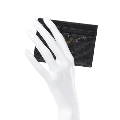 Saint Laurent Grain De Poudre Matelasse Chevron Monogram Credit Card Case Black 2 of 8