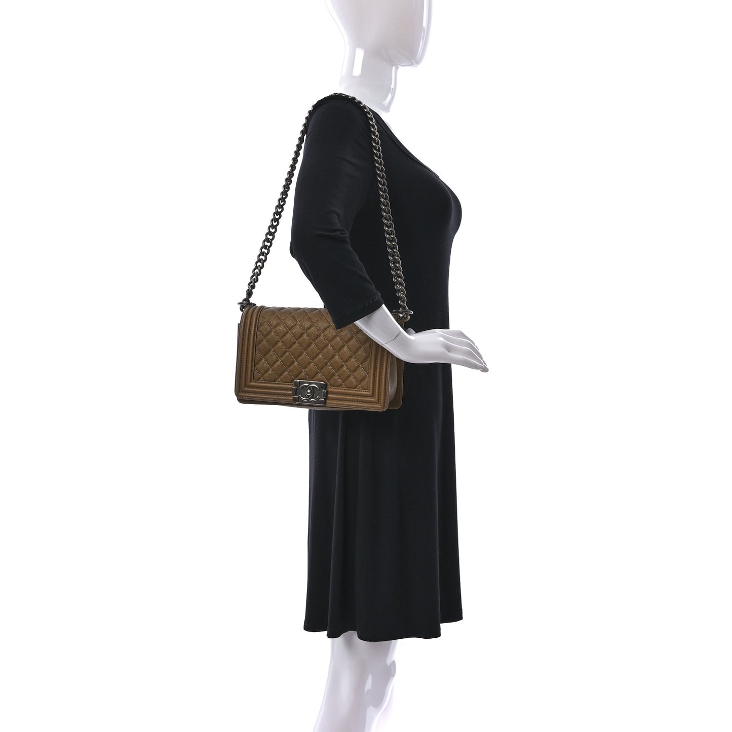 Caviar Quilted Medium Boy Flap Dark Gold