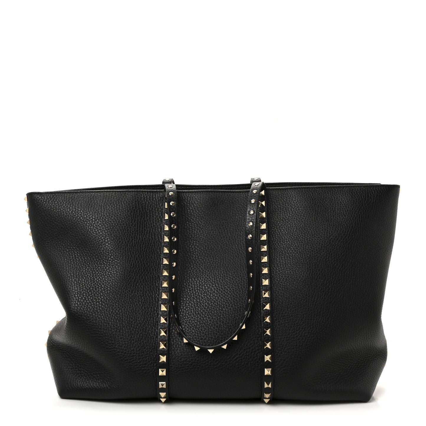 Grained Calfskin Rockstud Shopping Bag Black