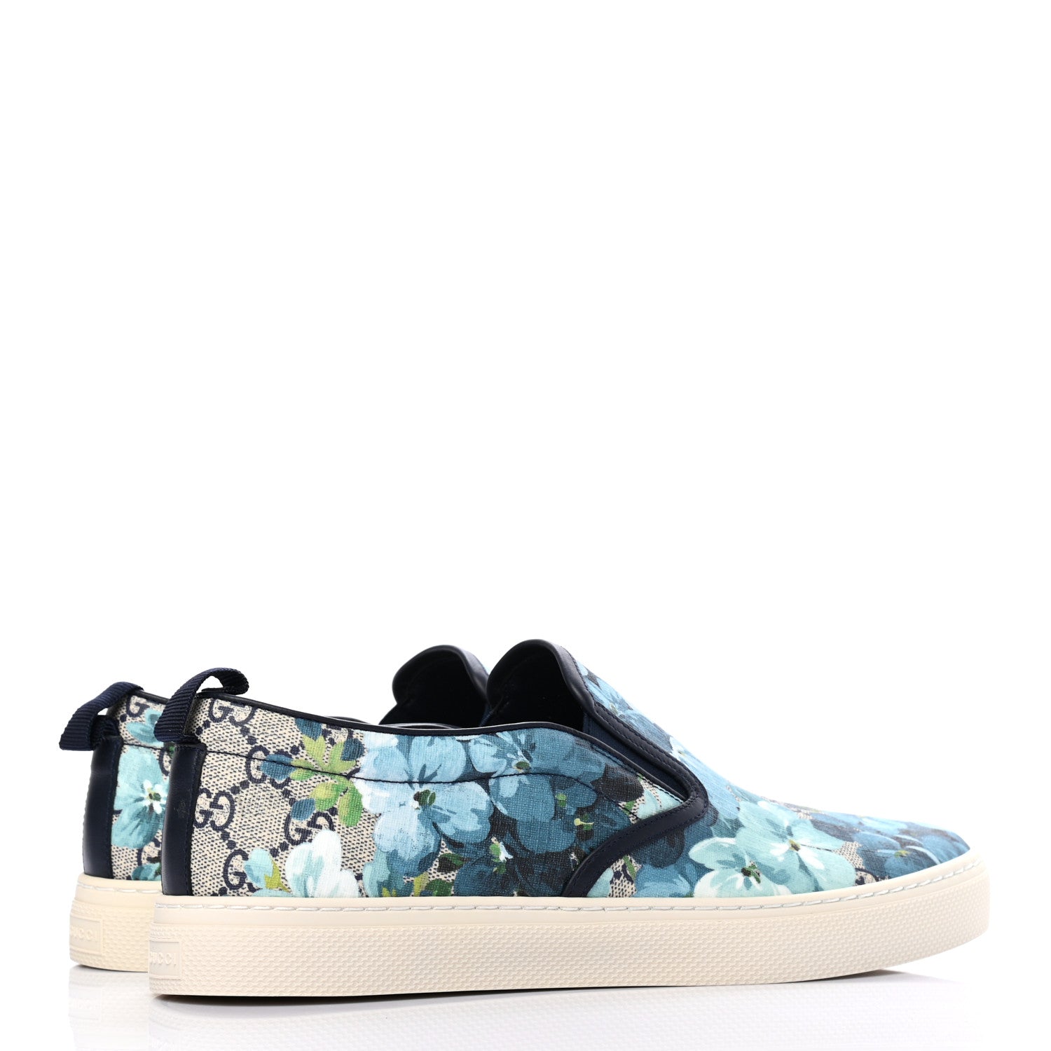 Gucci GG Supreme Monogram Blooms Mens Dublin Slip On Sneakers 9 Beige Blue Navy 4 of 8