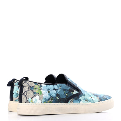 Gucci GG Supreme Monogram Blooms Mens Dublin Slip On Sneakers 9 Beige Blue Navy 4 of 8