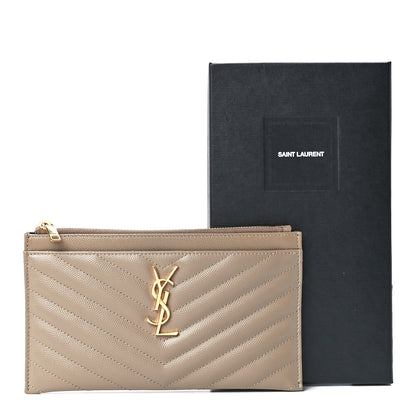 Saint Laurent Grain De Poudre Chevron Monogram Bill Pouch Dusty Grey 12 of 12
