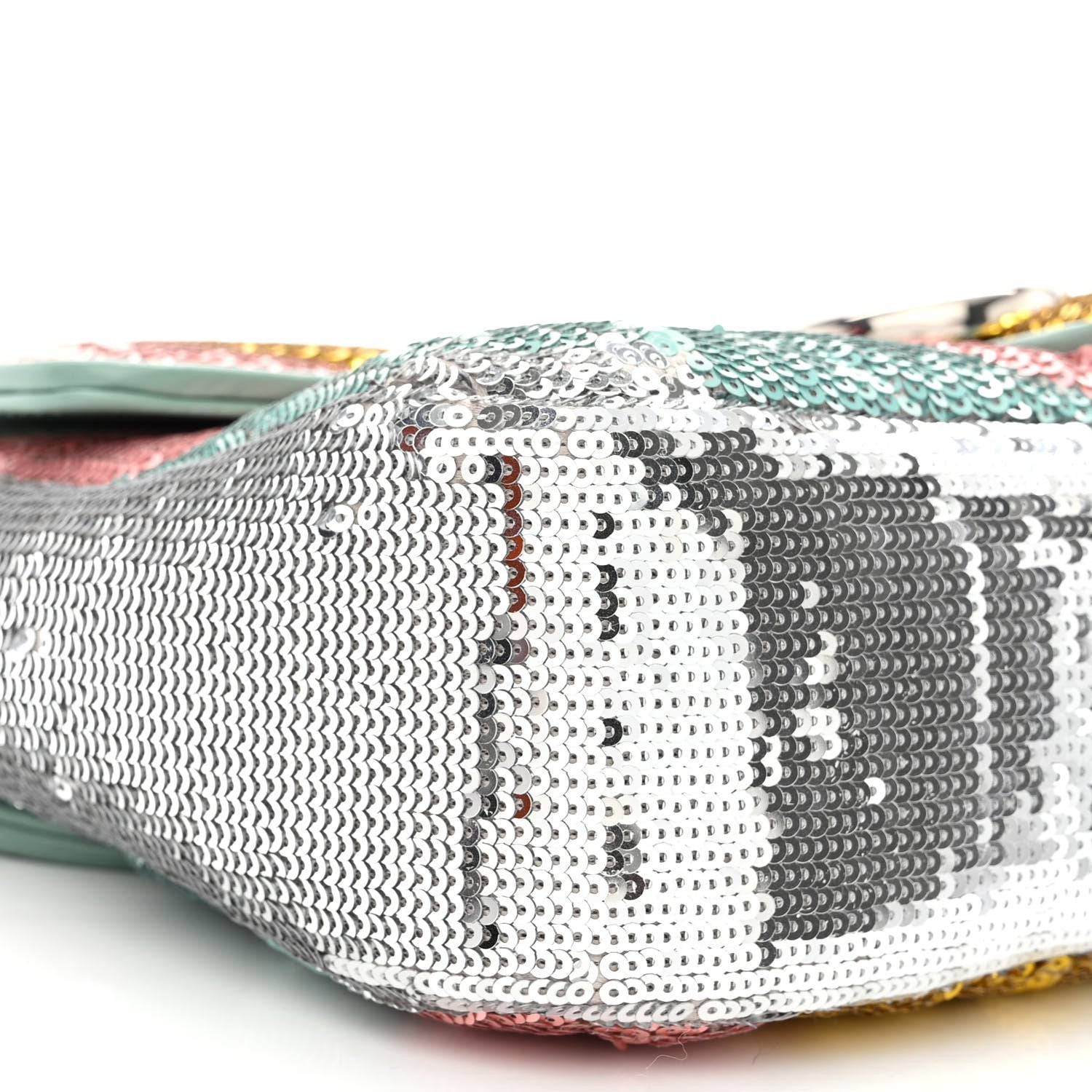 Gucci Sequin Satin Calfskin Matelasse Diagonal Small GG Marmont Shoulder Bag Grigio Argento Verde Chiaro Rosa Giallo Light Water Green 9 of 10