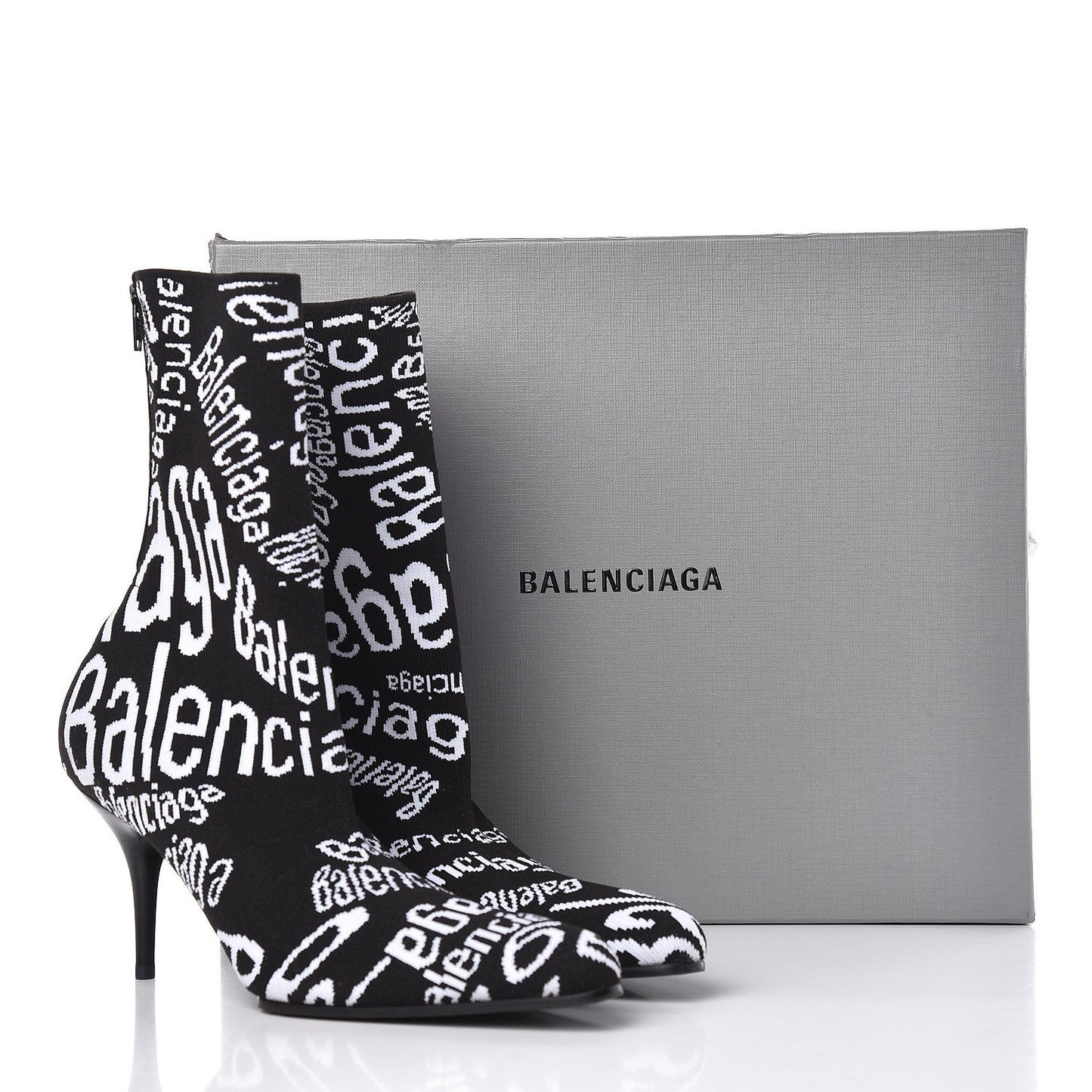 Knit Jacquard Curved Typo Booties 38.5 Black White