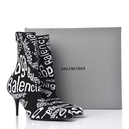 Balenciaga Knit Jacquard Curved Typo Booties 38.5 Black White 8 of 8