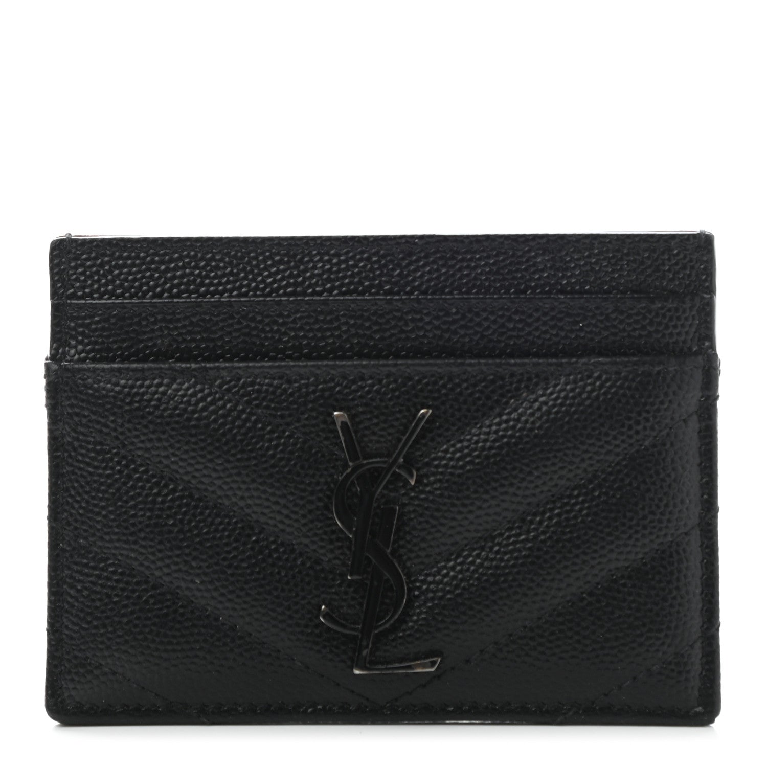 Saint Laurent Grain De Poudre Matelasse Chevron Monogram Credit Card Case Black 1 of 8