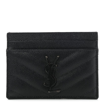 Saint Laurent Grain De Poudre Matelasse Chevron Monogram Credit Card Case Black 1 of 8