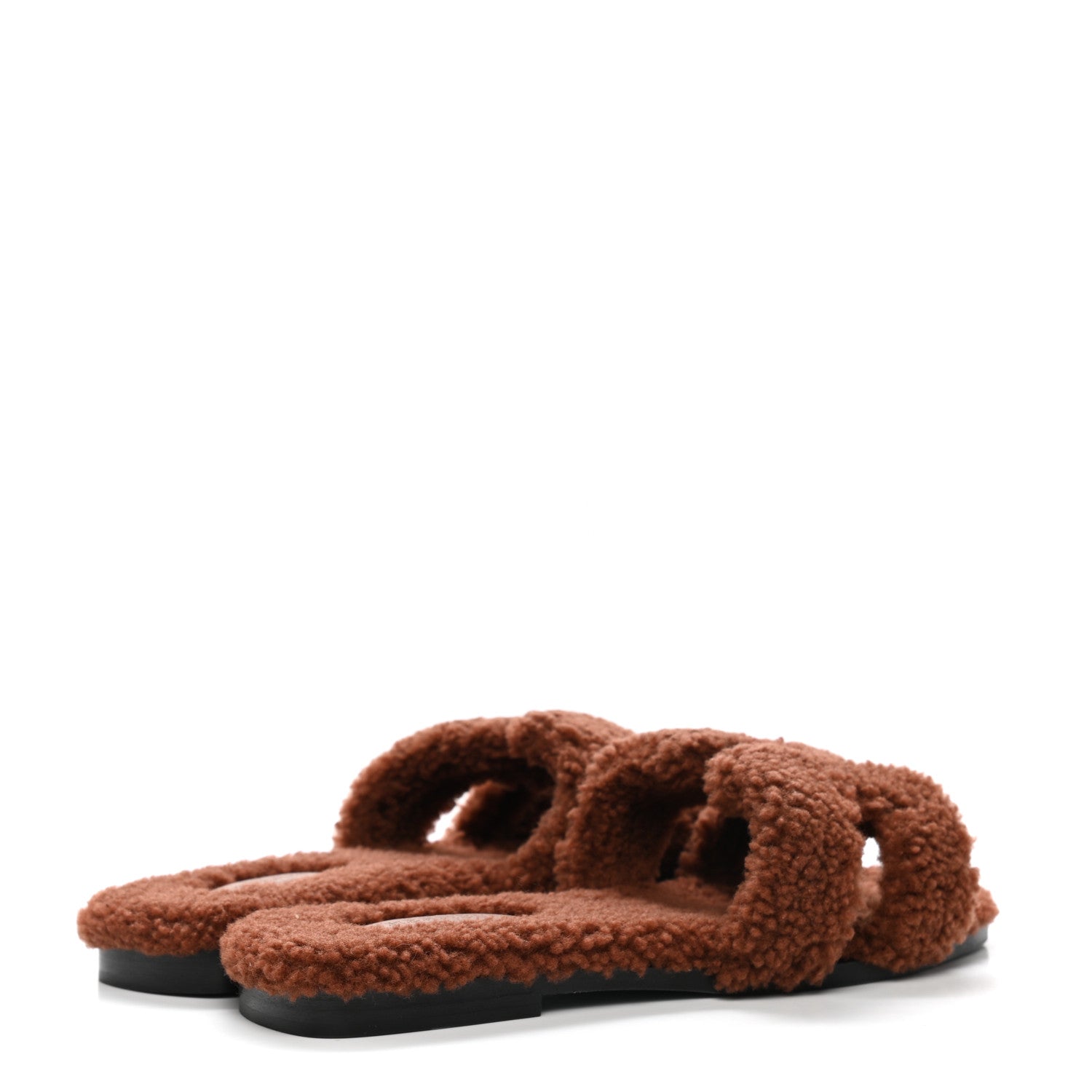 Hermes Woolskin Oran Sandals 37.5 Cognac 4 of 8