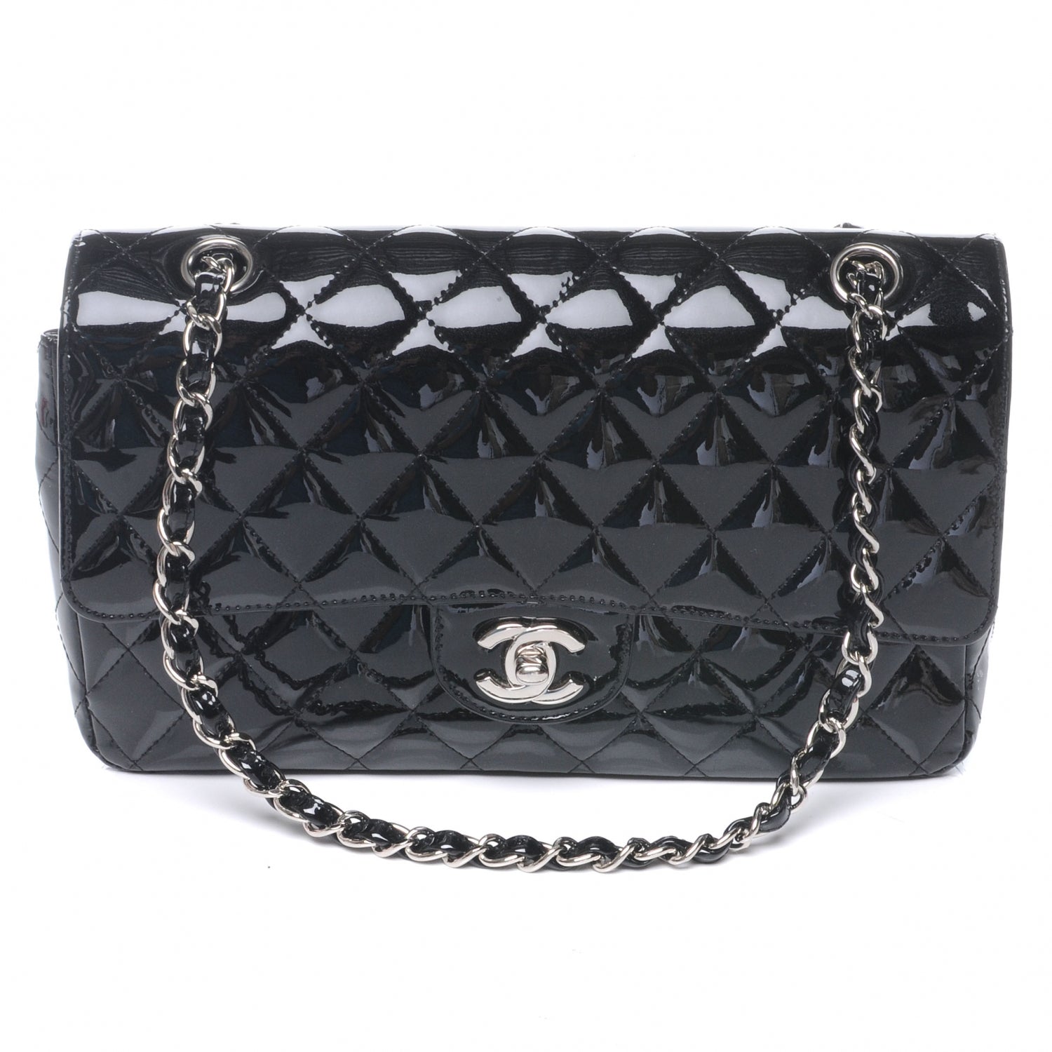 Chanel Glitter Patent Quilted Evening Star Medium Double Flap Black 1 of 8