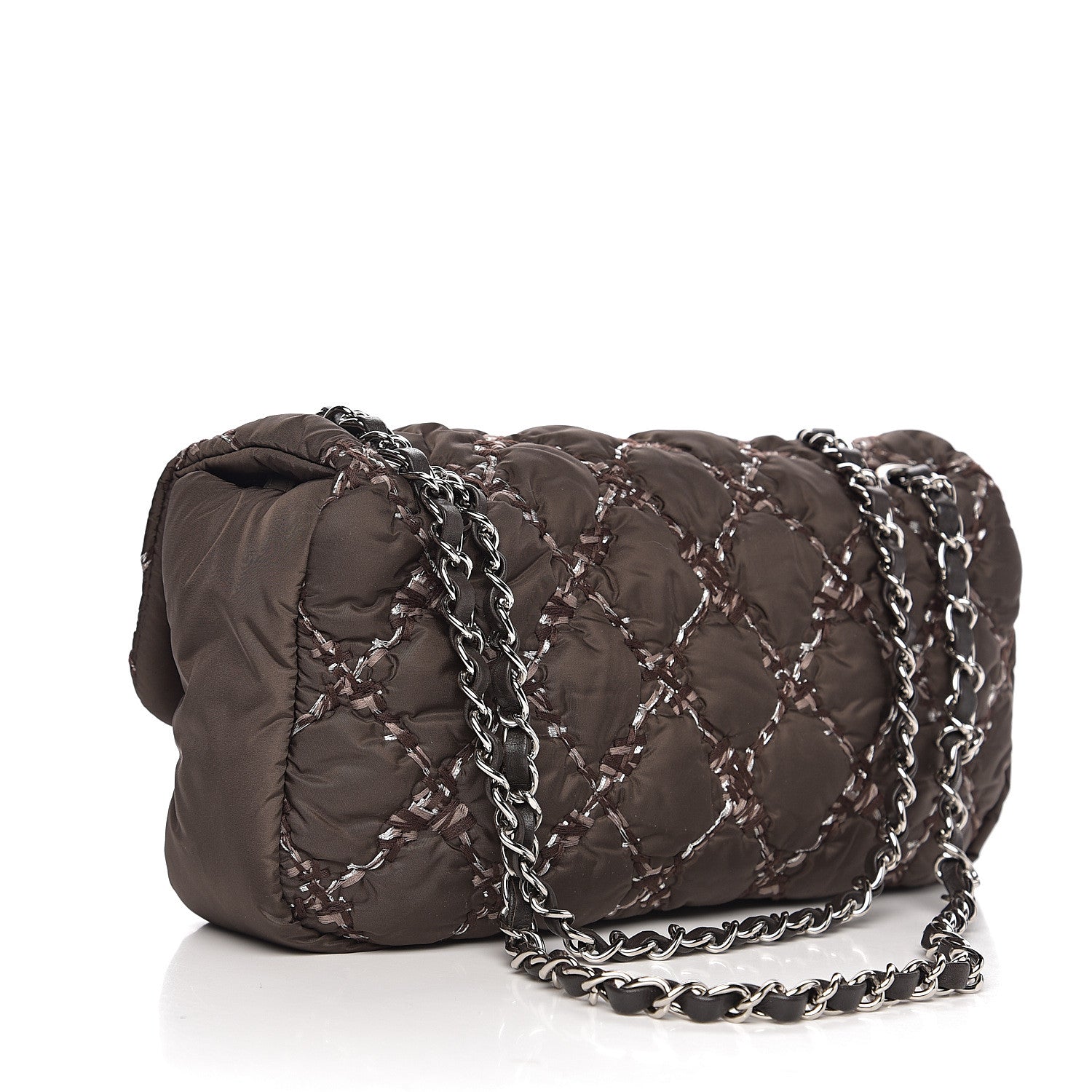 Chanel Nylon Quilted Medium Tweed on Stitch Bubble Flap Dark Brown 2 of 9