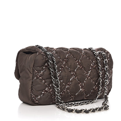 Chanel Nylon Quilted Medium Tweed on Stitch Bubble Flap Dark Brown 2 of 9