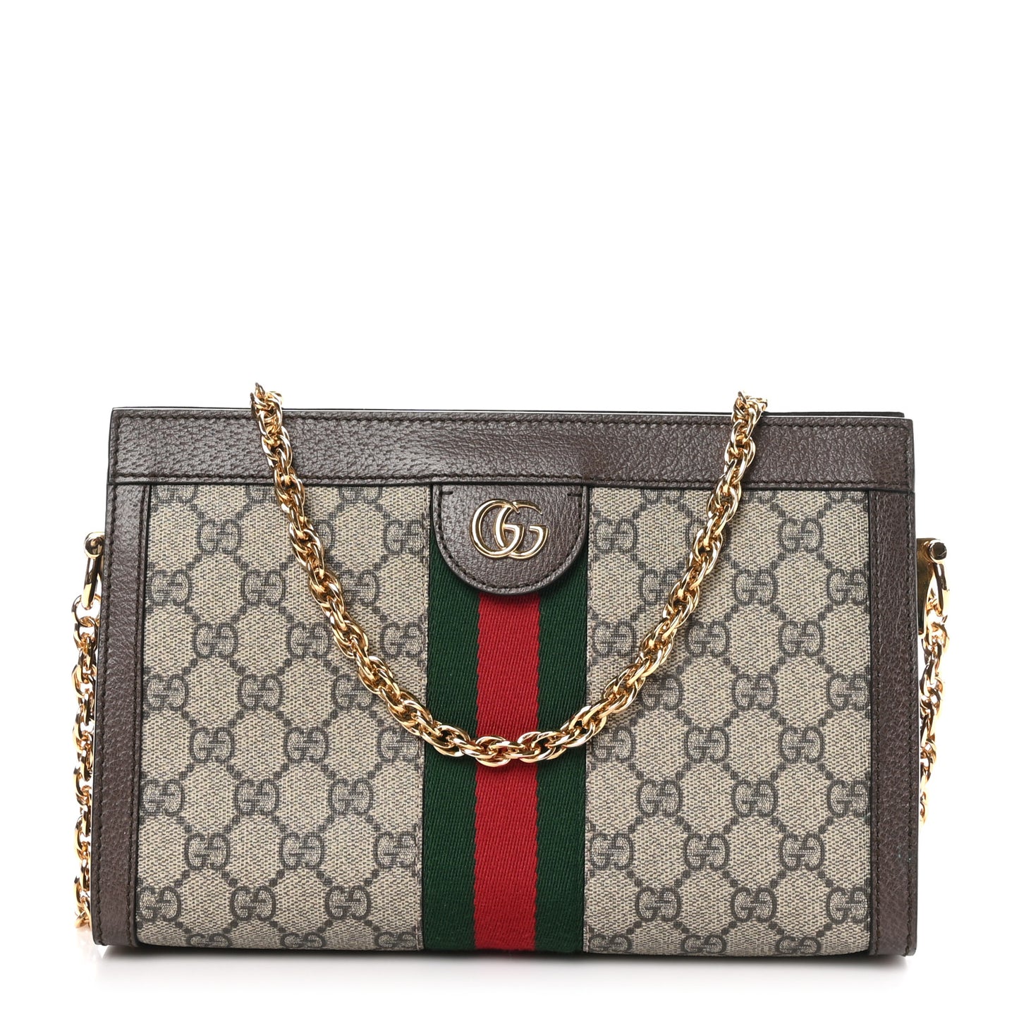 GG Supreme Monogram Web Small Ophidia Chain Shoulder Bag Brown