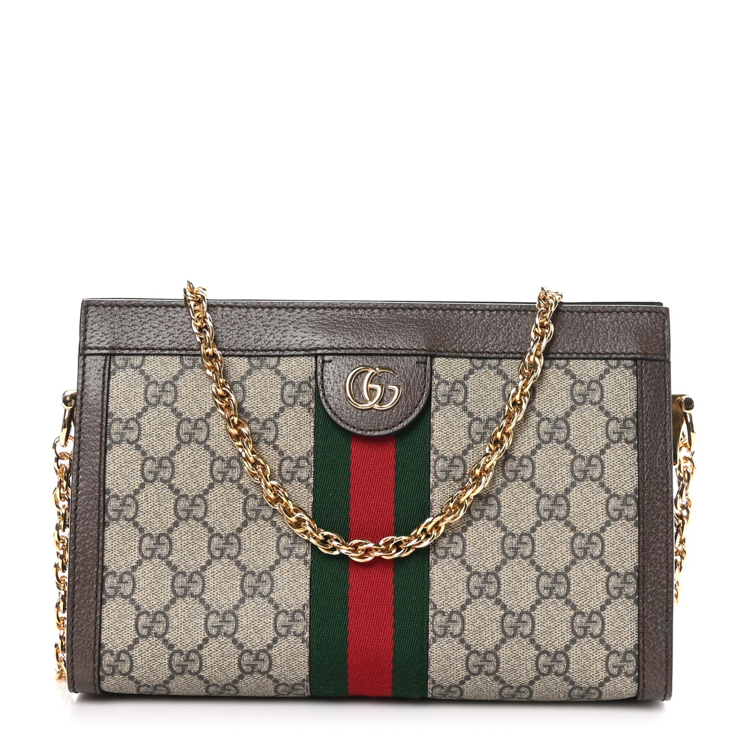 Gucci GG Supreme Monogram Web Small Ophidia Chain Shoulder Bag Brown 1 of 11