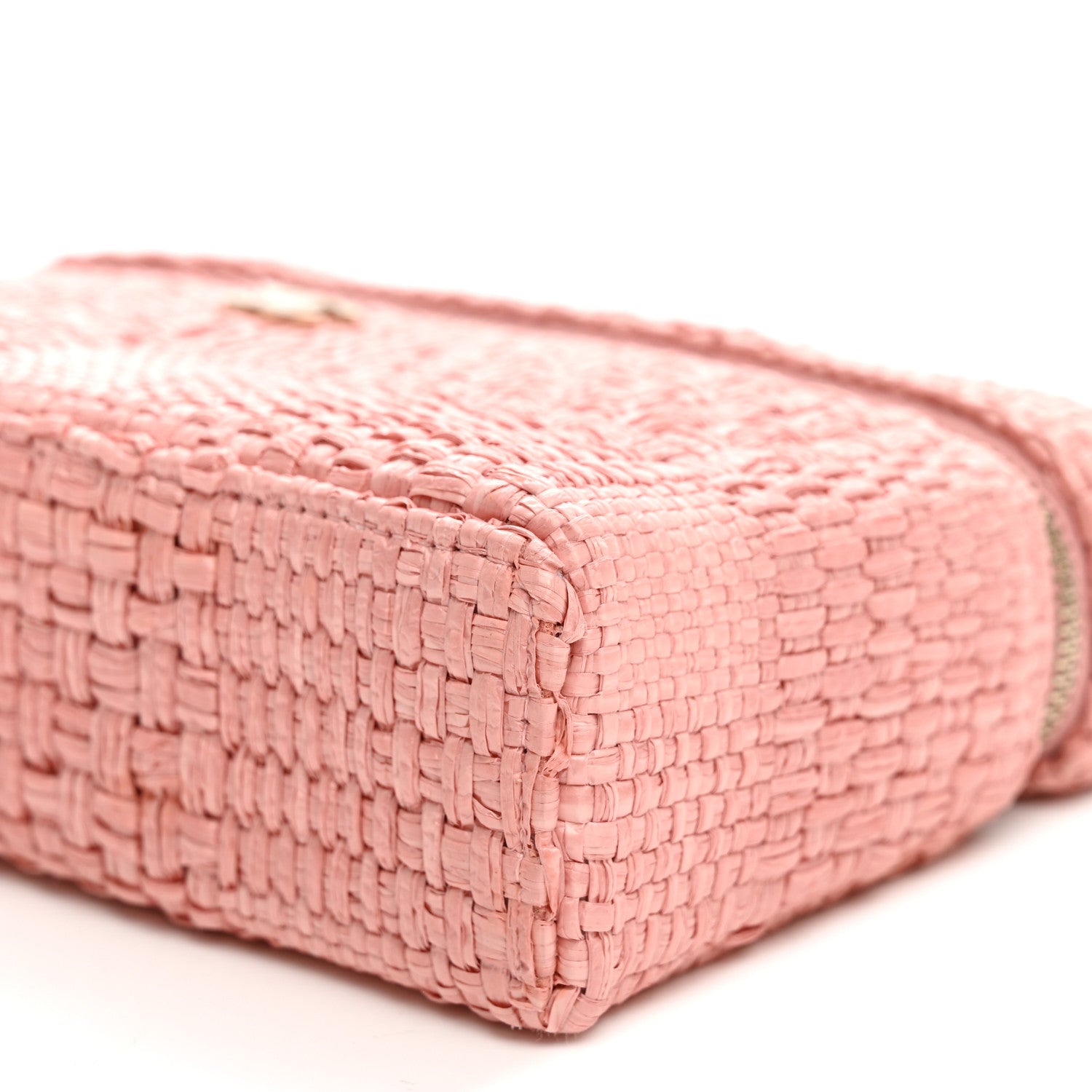 Chanel Braided Raffia Quilted Top Handle Slim Vanity Case With Chain Light Pink 10 of 10